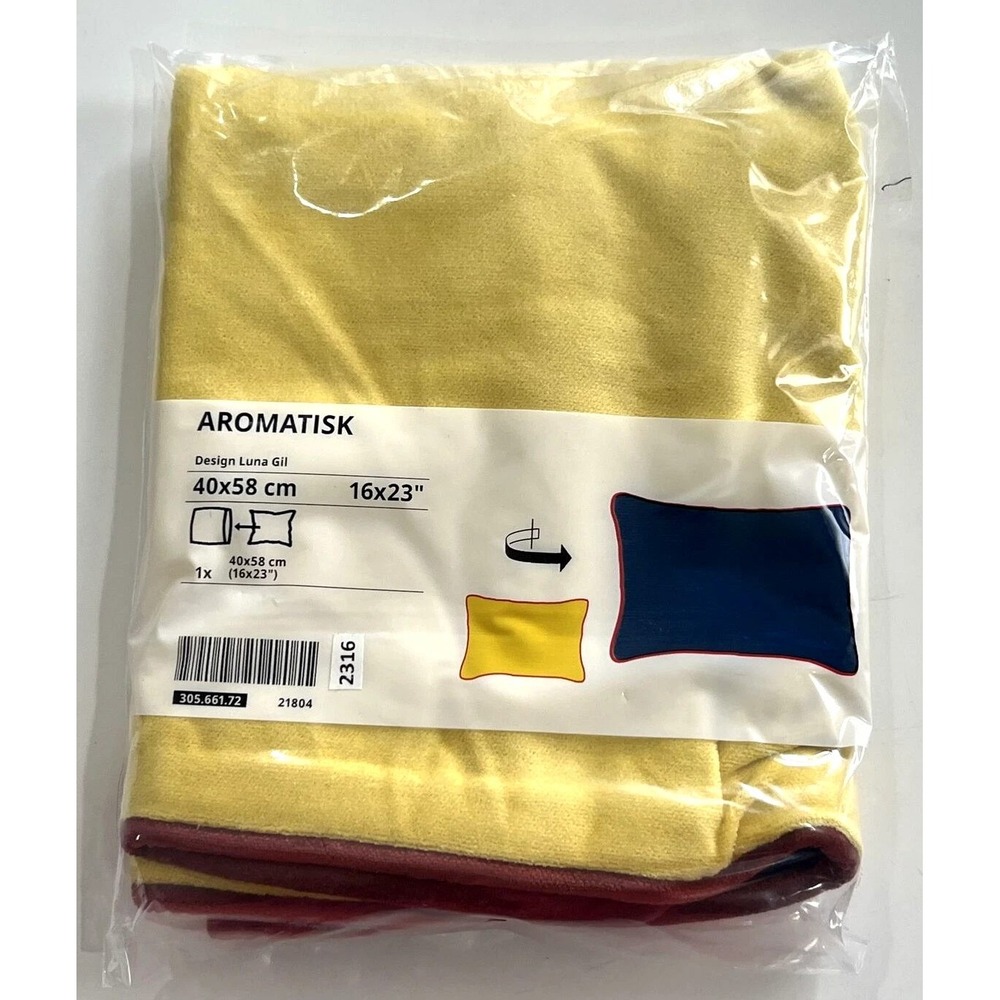 New Ikea Aromatisk Pillow Cover 16x23" Blue Yellow Velvet Cotton 305.661.72